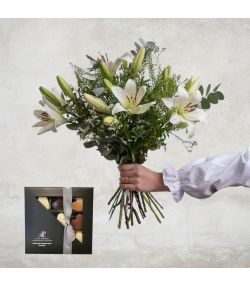 Lilje buketten med chokoladehjerter